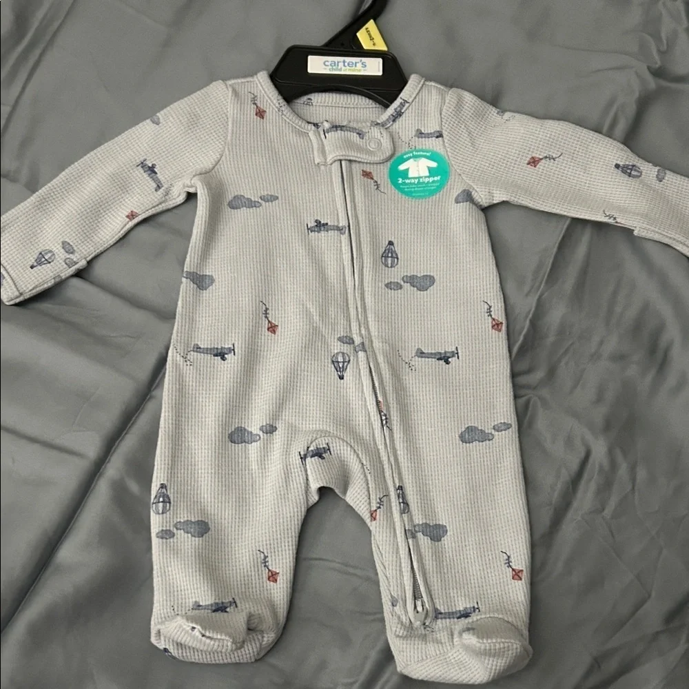 Carter's Light Gray One Piece with Airplane and Cloud Design
